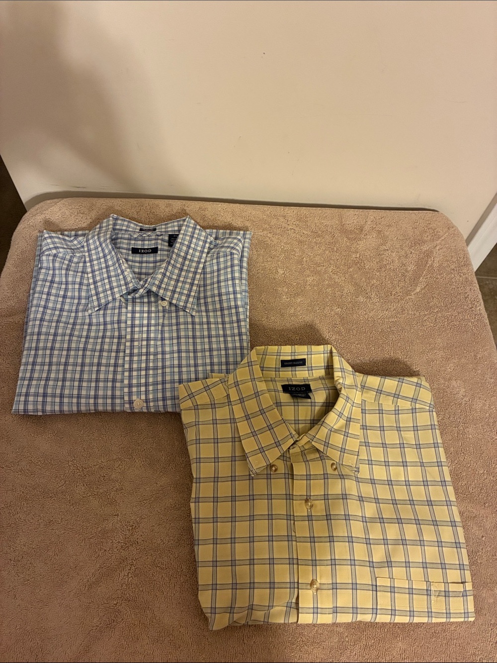 Izod Men's Yellow and Light Blue Plaid Button-Down Shirts - size 2XLT‎ lot of 2